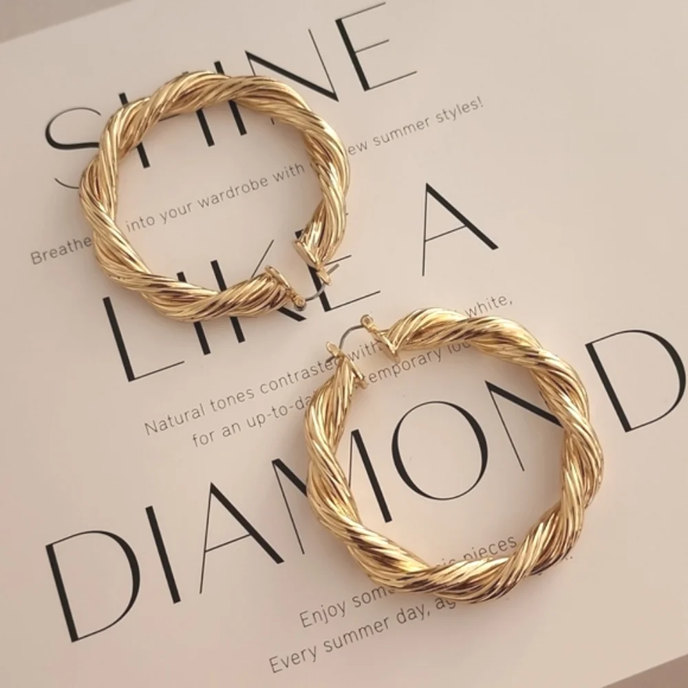 GOLD HOOP Earrings Twisted Chunky Thick Y2K Statement Hip Hop Hoops - Picture 11 of 16